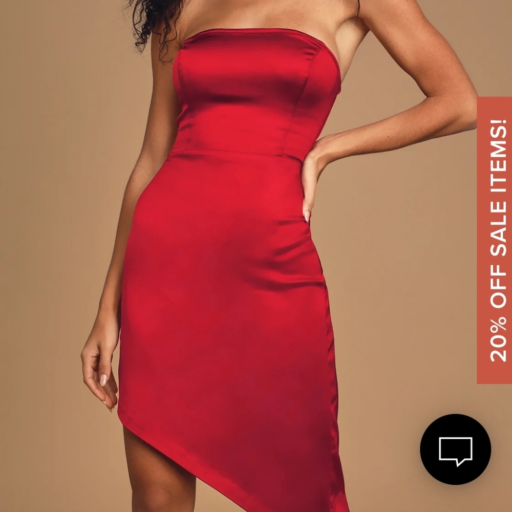 Satin Dark Red Strapless Asymmetrical Dress